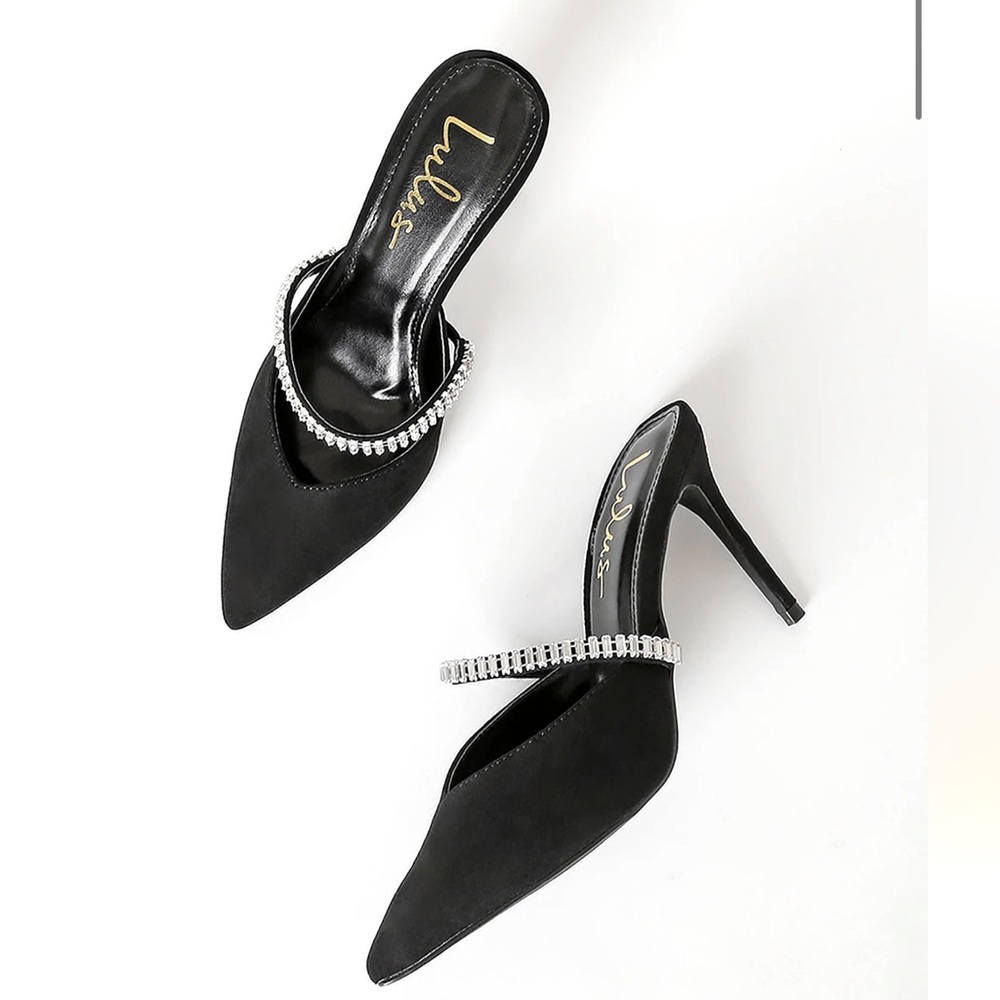 “Frankee” Rhinestone Mules - Black